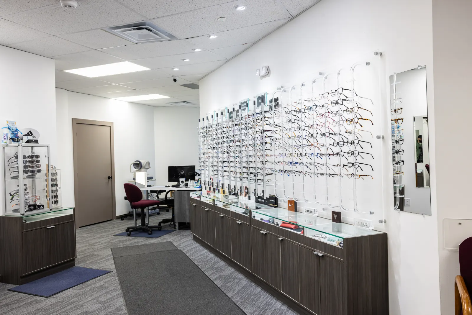 Eyeglass frames displayed at Optima Eye Care